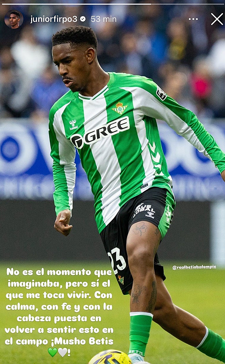 El lamento de Junior: «No es el momento que esperaba... Con la cabeza puesta en volver a sentir esto en el campo»